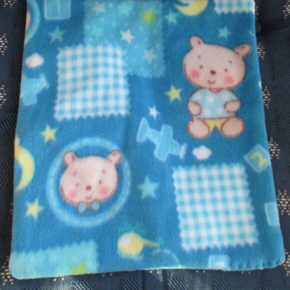 Baby blanket Fleece Blue Teddy Bear Airplanes moon stars 2 layer soft nap blanky - Picture 3 of 4